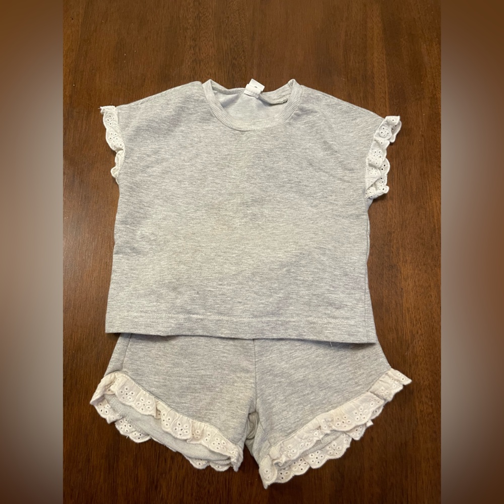 SHEIN Gray Top with White Lace Detail